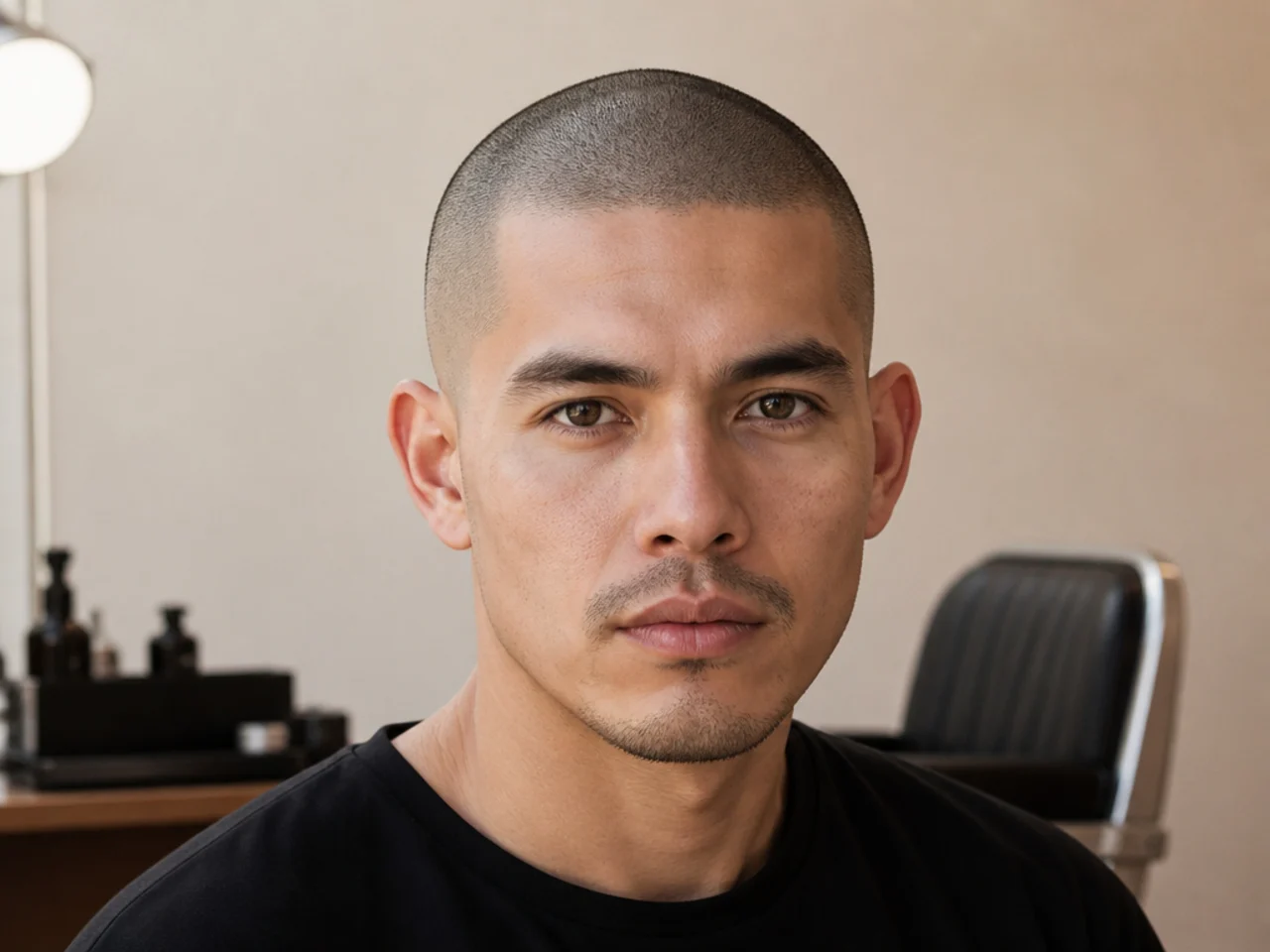 Military-style induction cut at number zero showing bare-scalp closeness