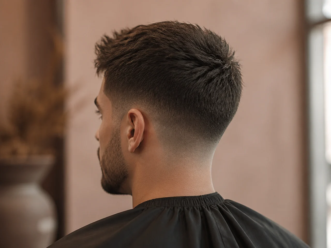 A short haircut on a flat-backed head shape