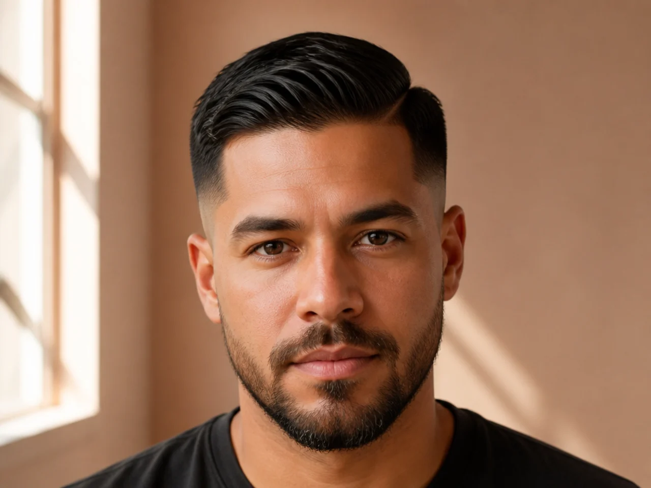 A plainly lit short haircut reference photo