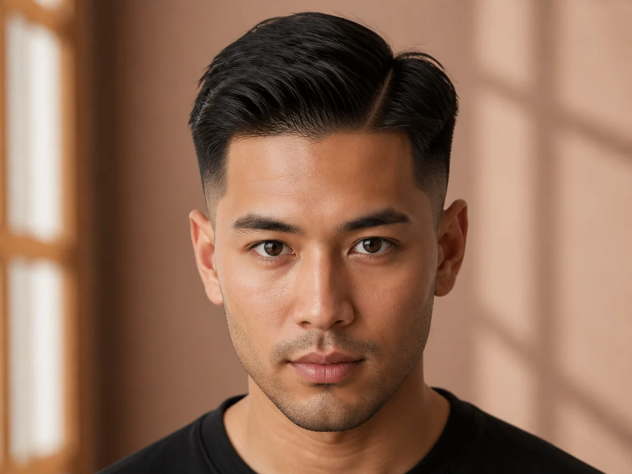 Dense hair at the parting compared with finer hair
