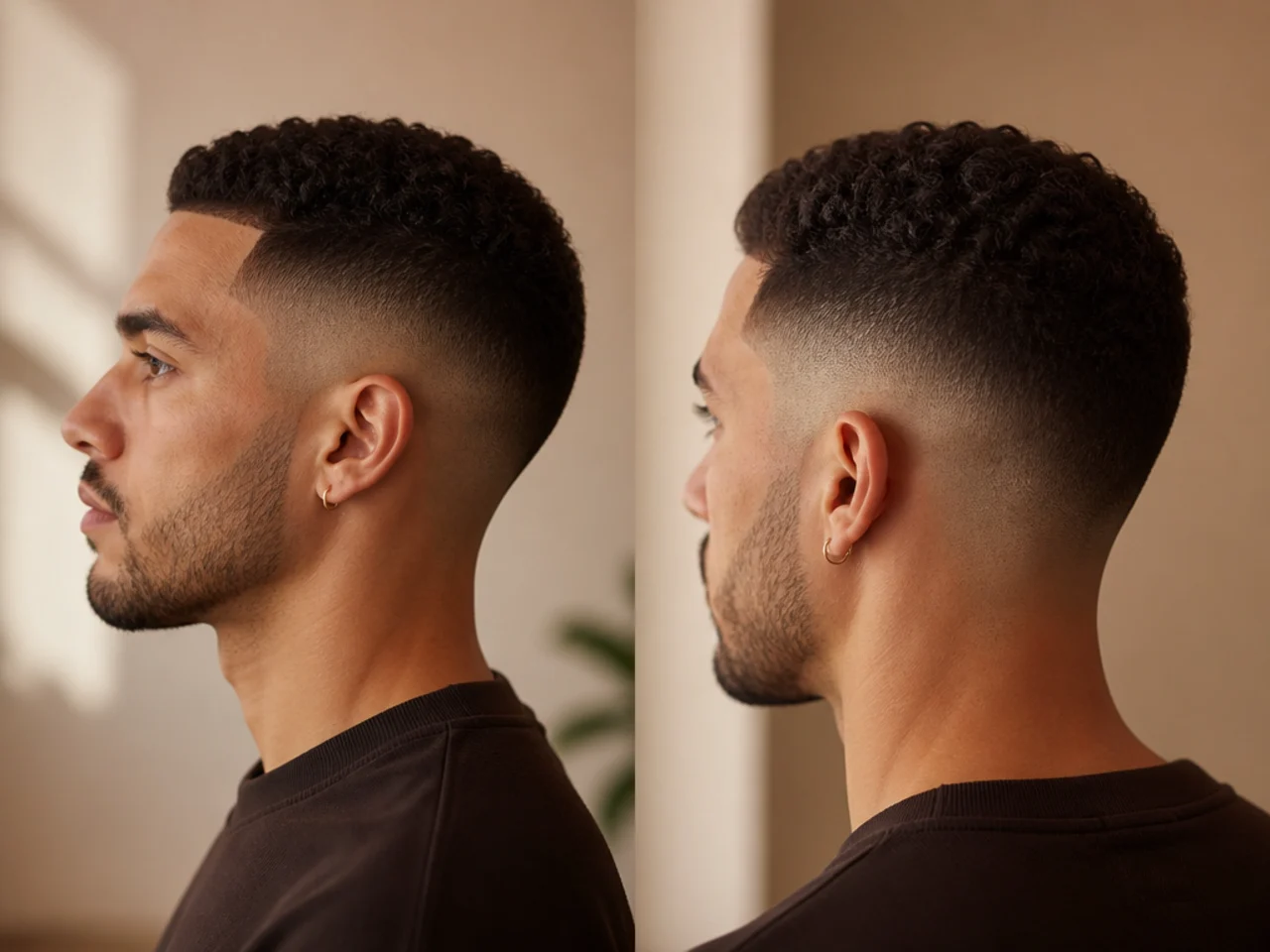 The same short haircut shot from two different angles