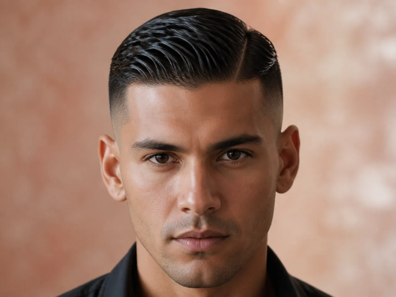 A gelled short hairstyle with a rigid surface