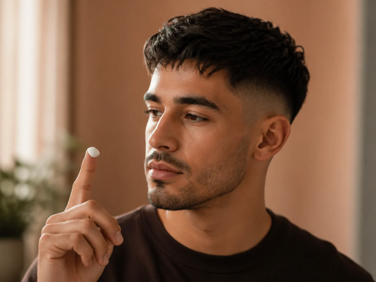A measured amount of product on a fingertip