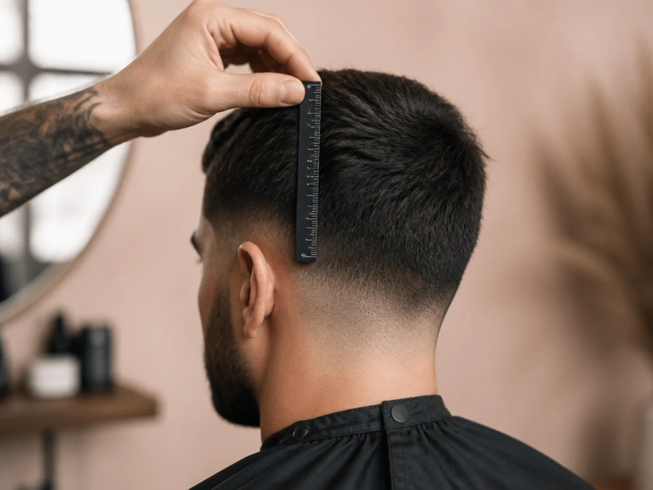 A ruler measuring the length of hair on top of the head