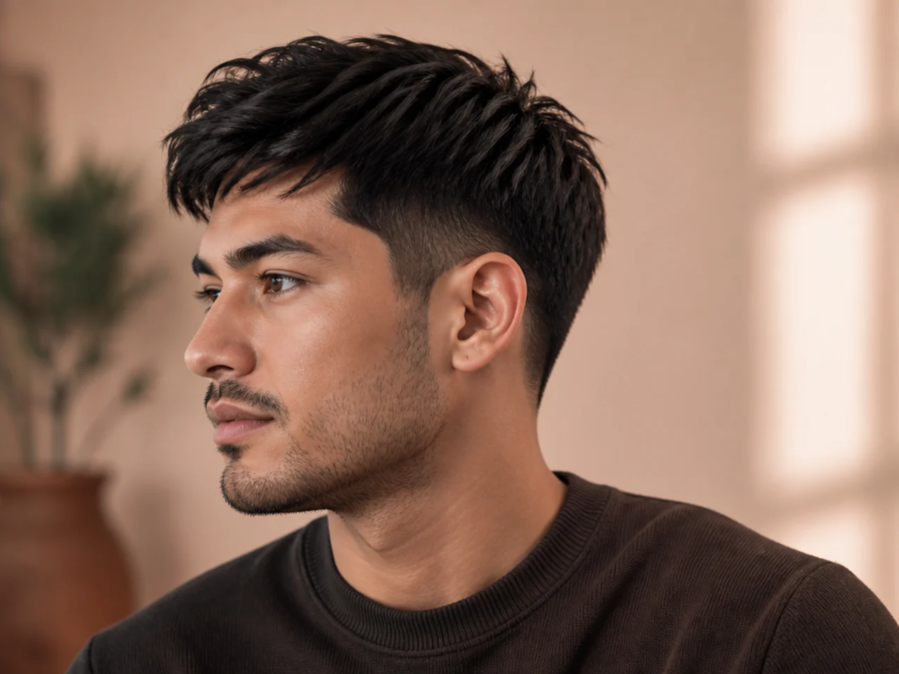 The wedge of thick hair above the nape cut shorter underneath