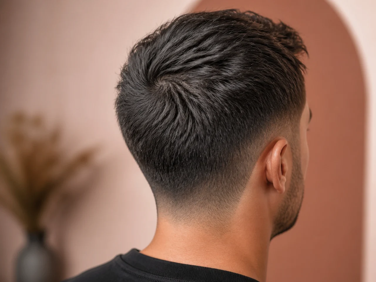 The crown whorl on thick hair being debulked