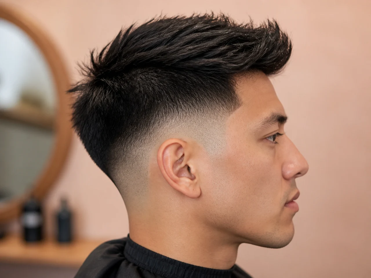 Thick hair standing away from the scalp above the ear