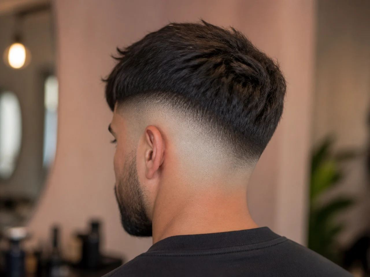 A high fade with a heavy top on a man