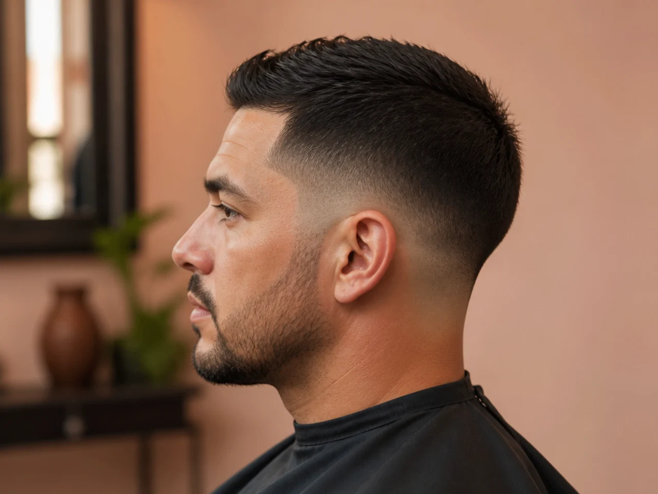 A low taper on short hair holding its shape