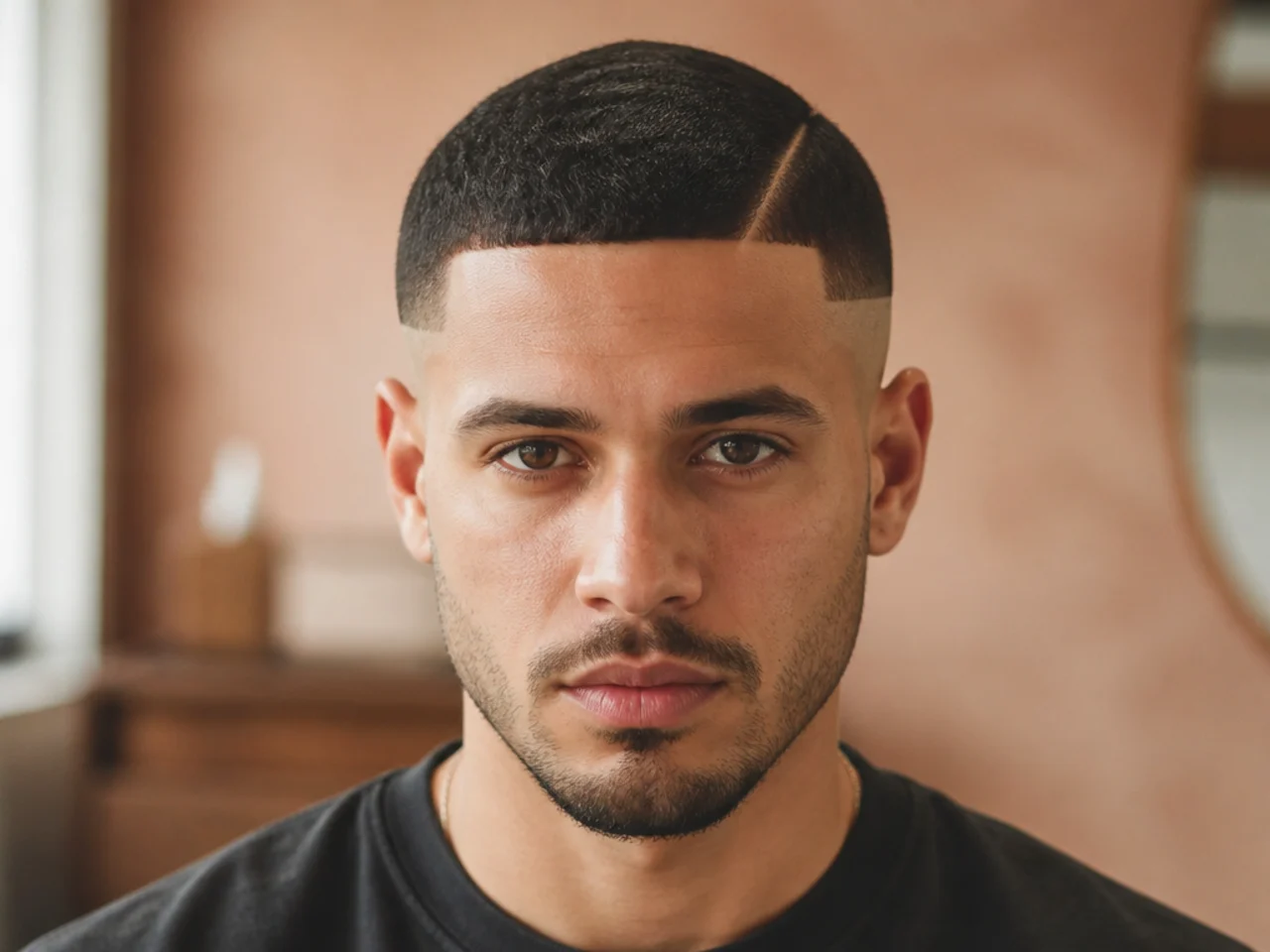 A short haircut with a poorly blended transition on the side