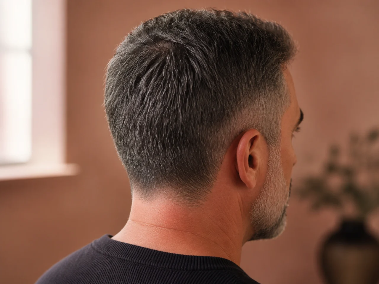 An older man's short haircut five weeks after cutting