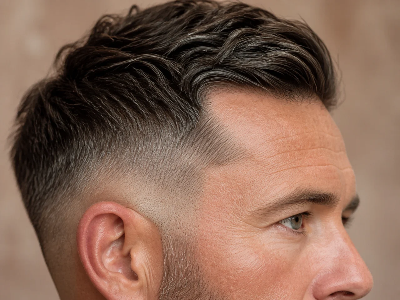 Short hair at the temple on an older man
