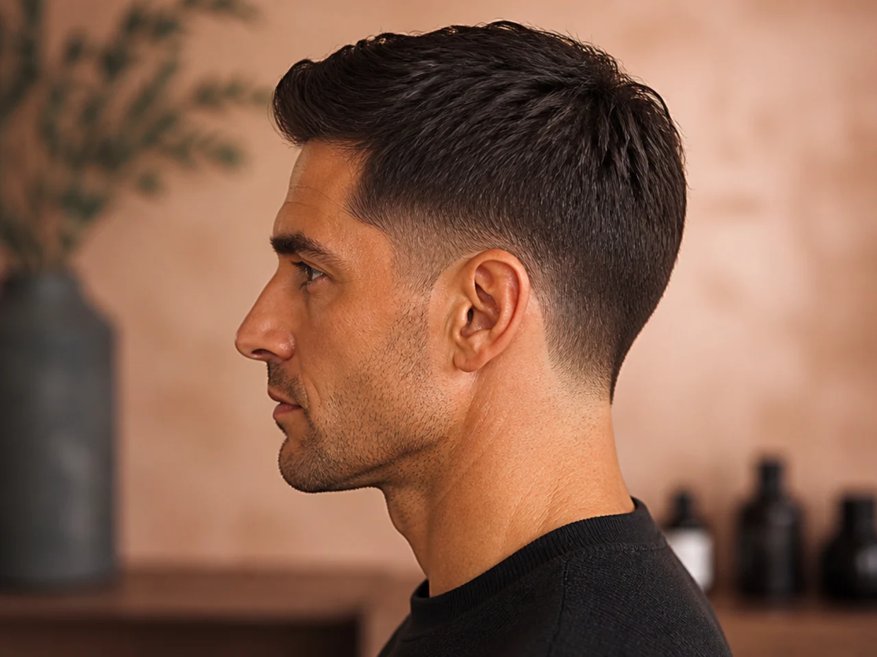 A low taper finishing above the neckline