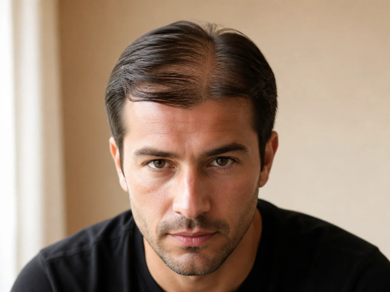Longer hair separating over a thinning crown