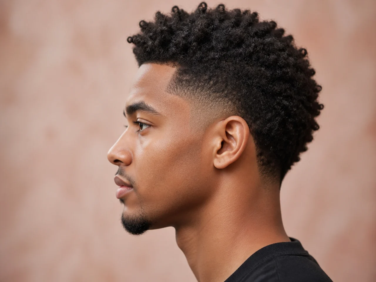Compact short frohawk with a two-inch 4B center strip and a burst fade on the sides of a Black man