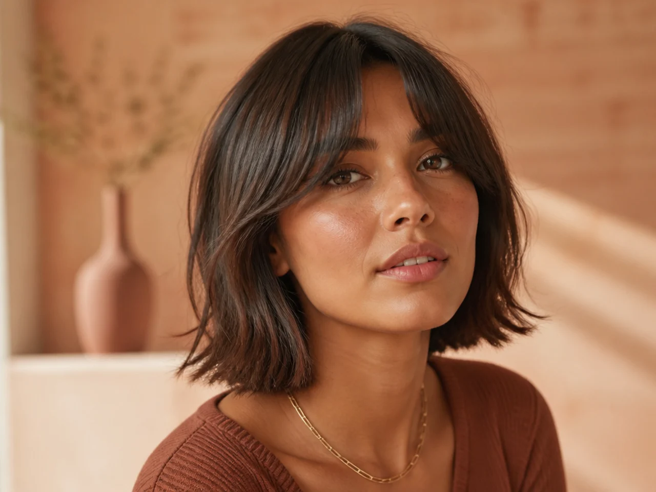 Curtain Bangs with a Short Lob