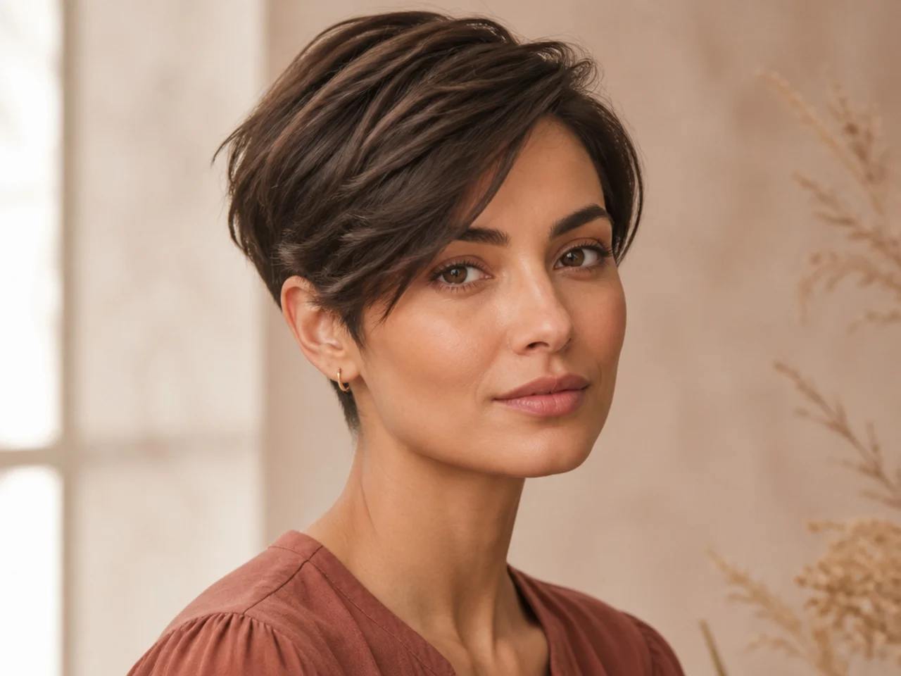 Feathered Side-Parted Pixie