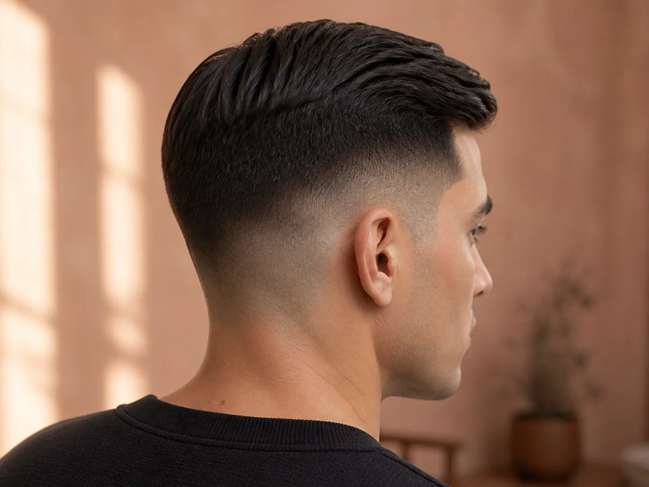 A short ivy league with a skin fade