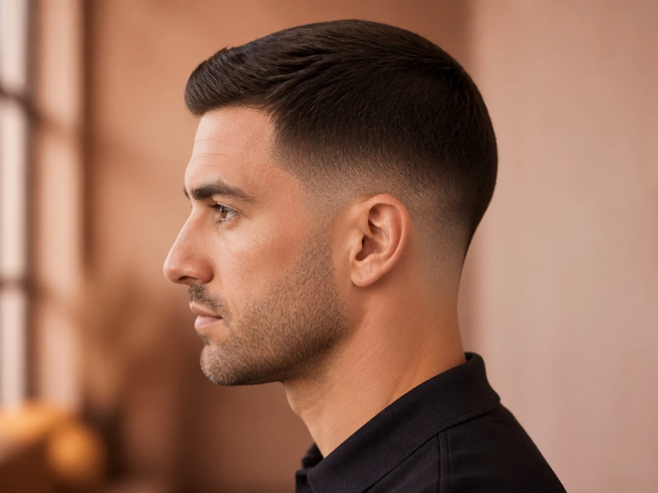 A short ivy league with a rounded front hairline