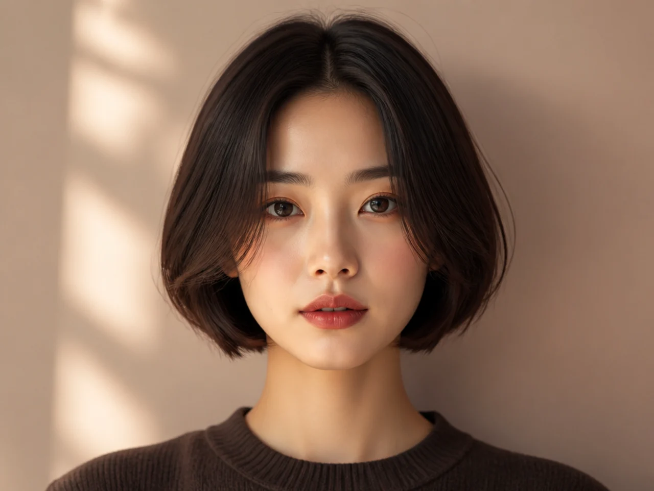 A Korean bob with a middle part