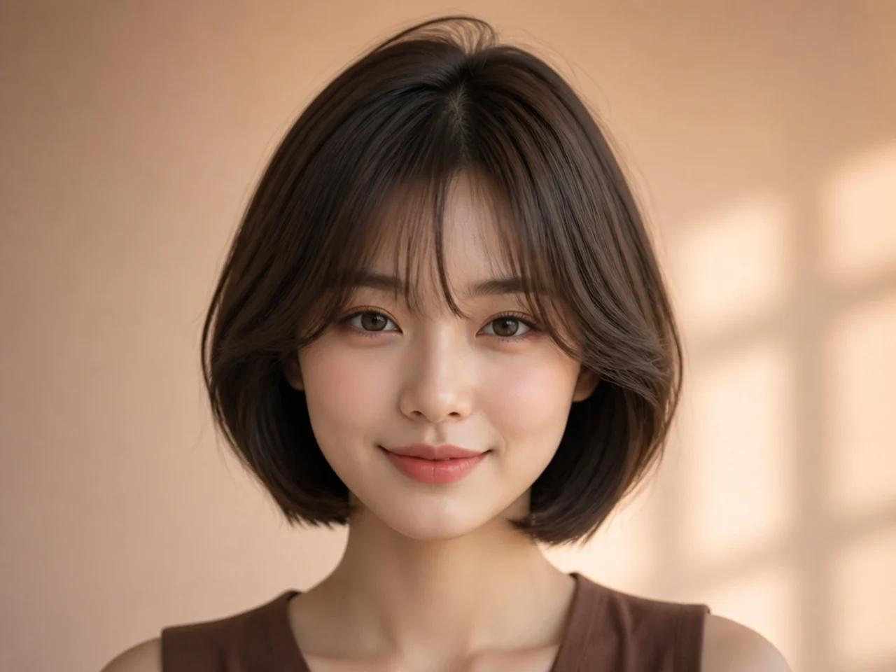 A Korean bob with curtain bangs