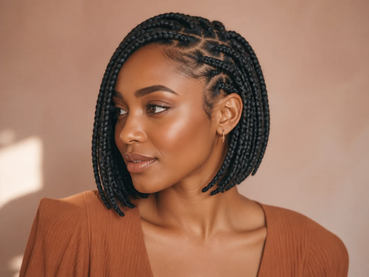 Short braids tucked behind one ear