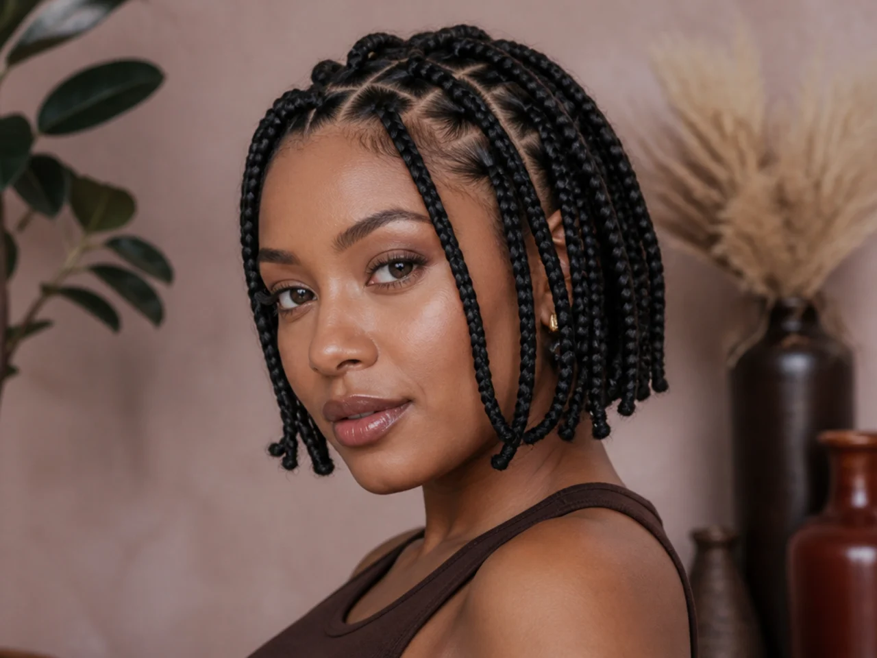 Short braids installed on fine natural hair