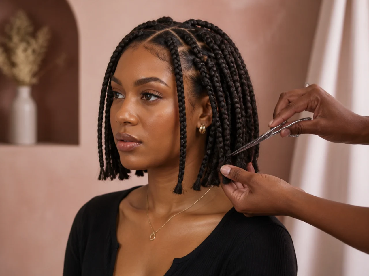 Longer braids being cut to a short length