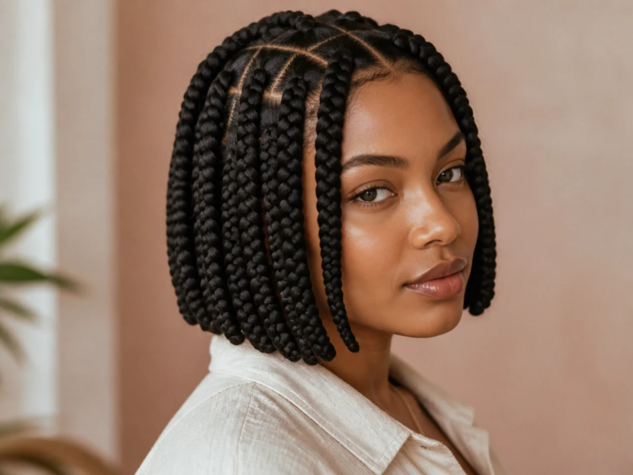 Jaw-length large knotless braids