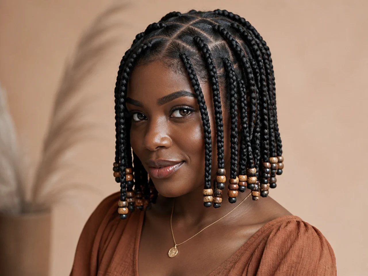 Short braids finished with beads