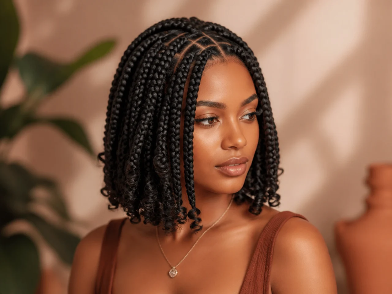 Short braids with curled tips