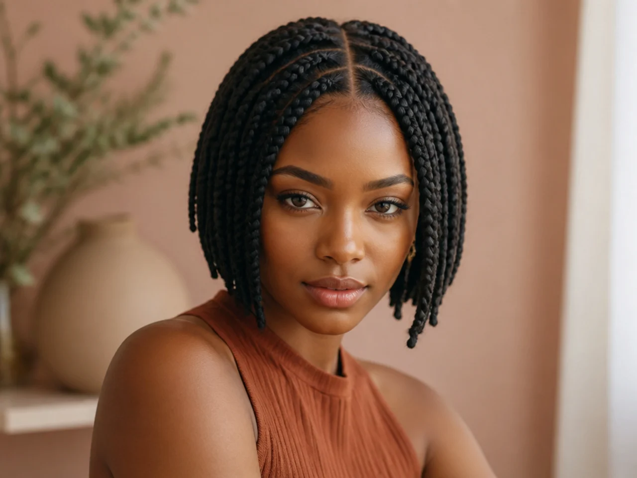 Short braids with a centre parting
