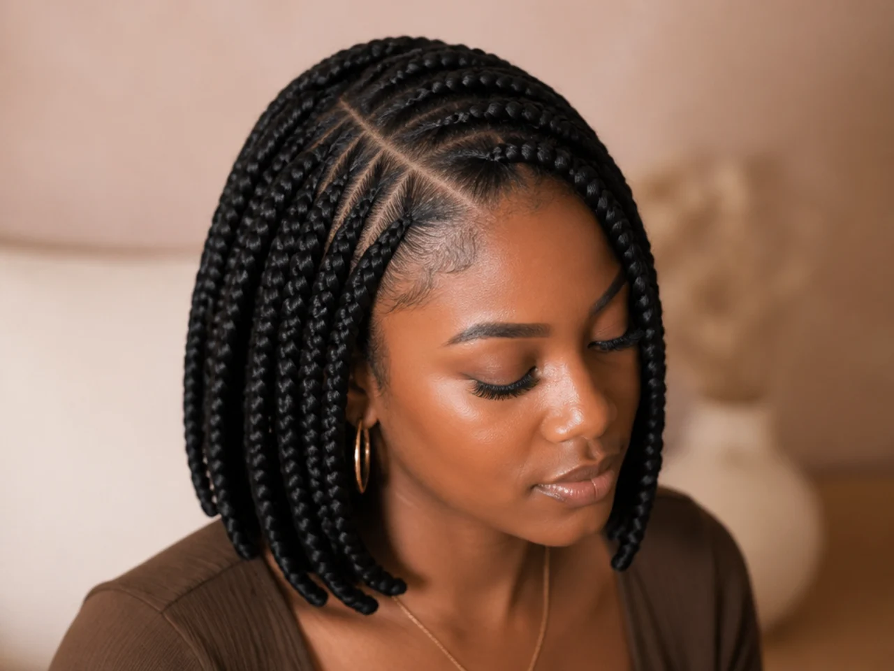 Short braids with a deep side parting