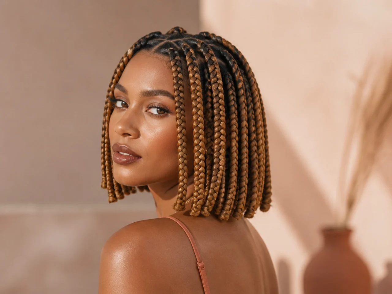 Honey blonde short knotless braids