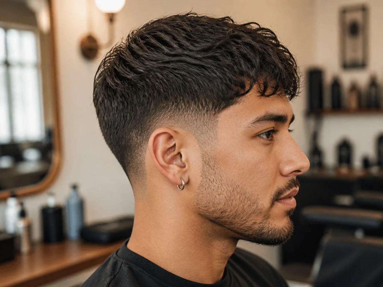 Barber warming matte clay between palms before styling a short crew cut