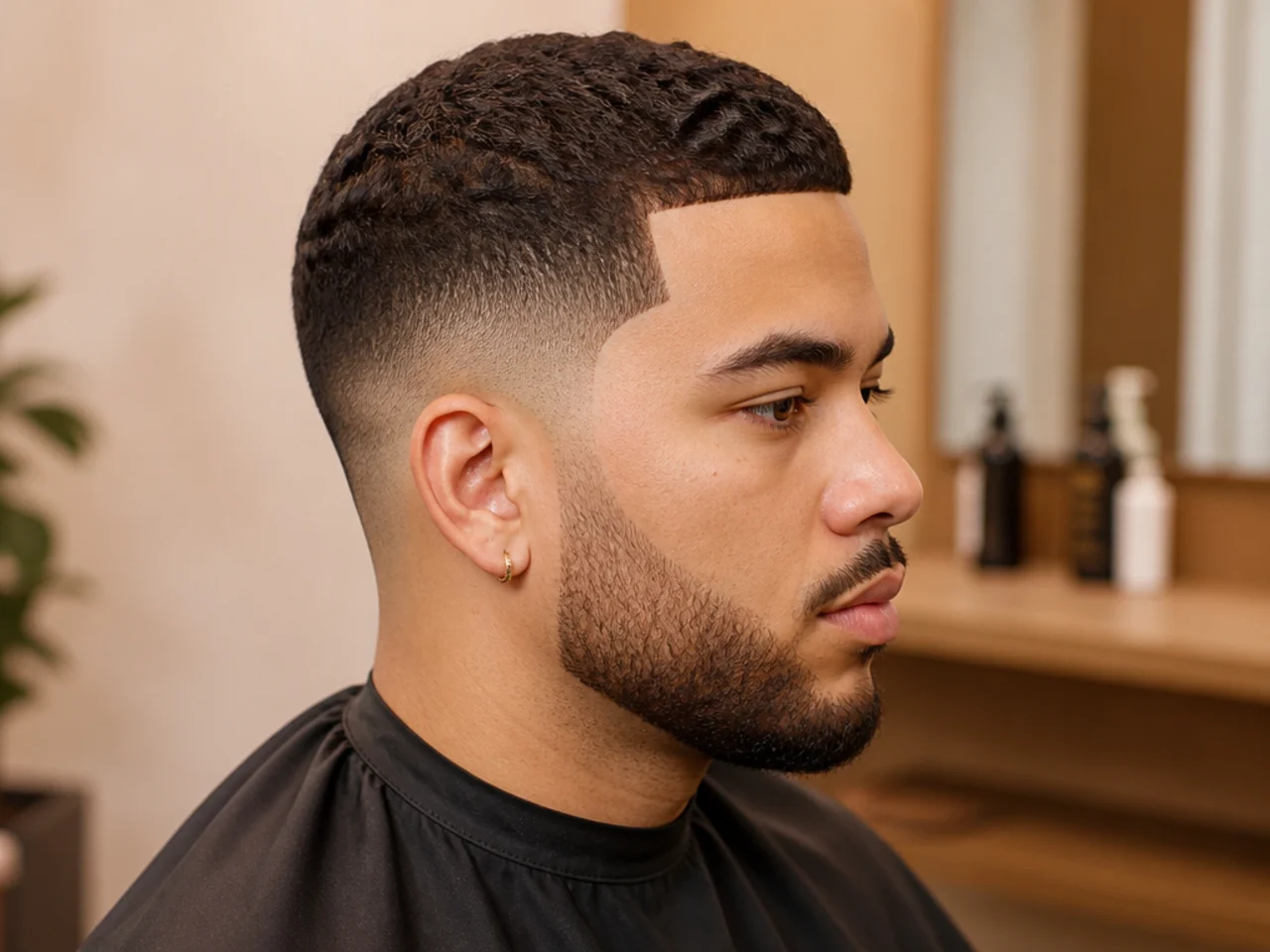 Barber cleaning up the temple line and neckline on a short haircut mid-cycle