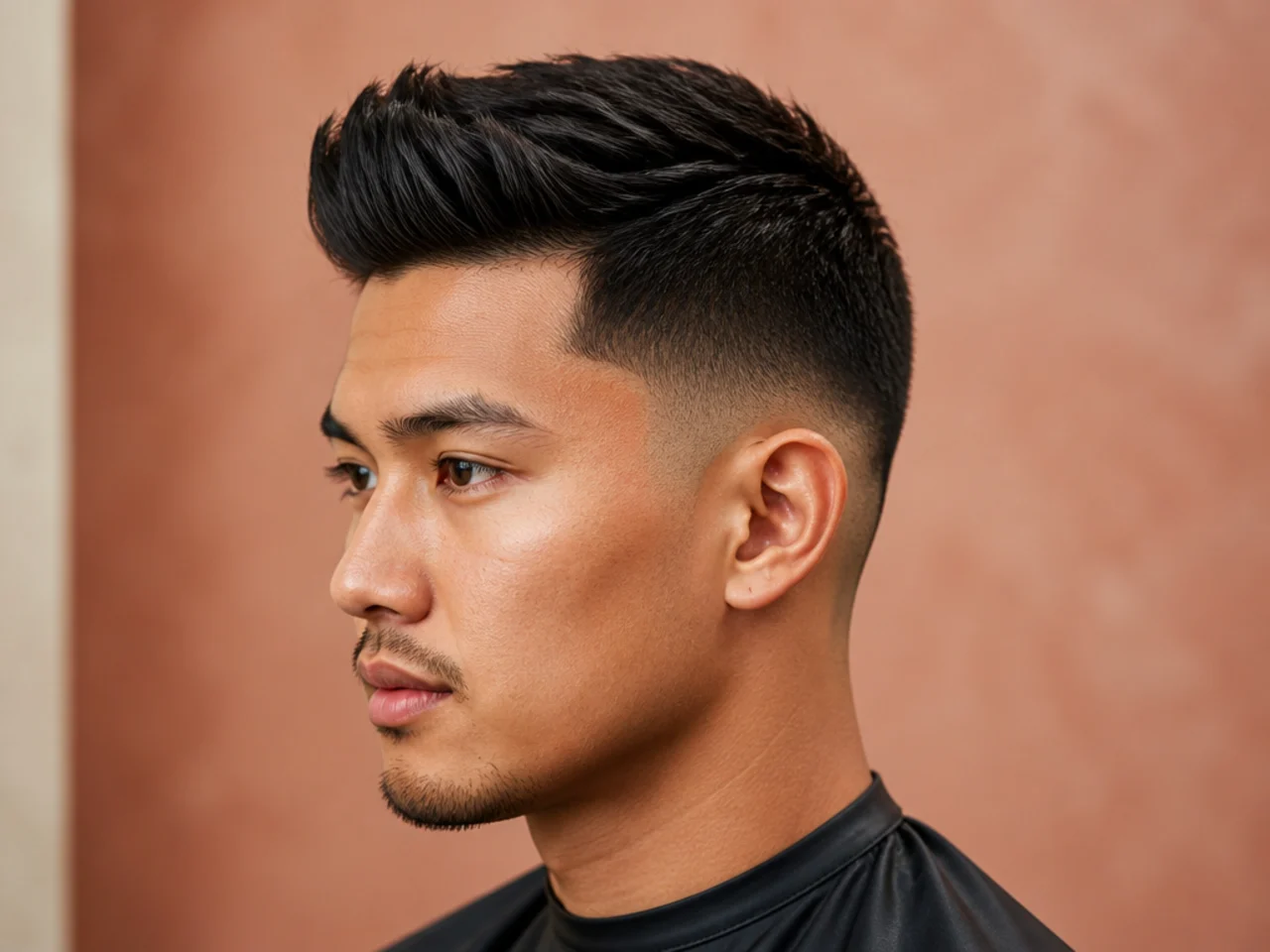 Short quiff low fade with 1.5-inch front lift on wavy hair