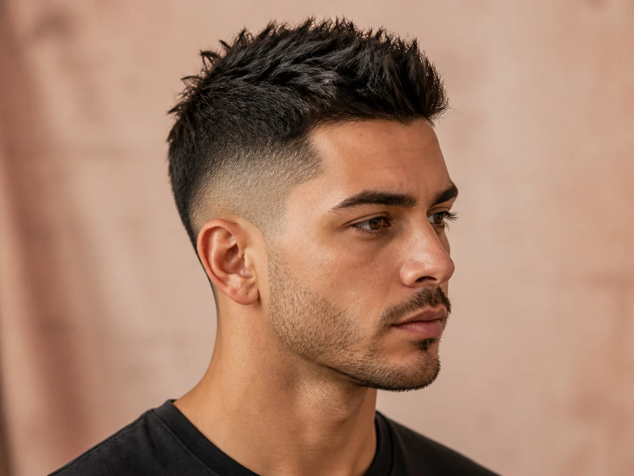 Short faux hawk low fade with 1.25-inch center peak