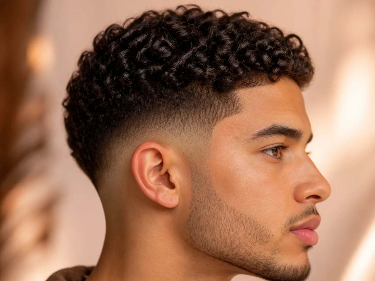 A short curly mid fade
