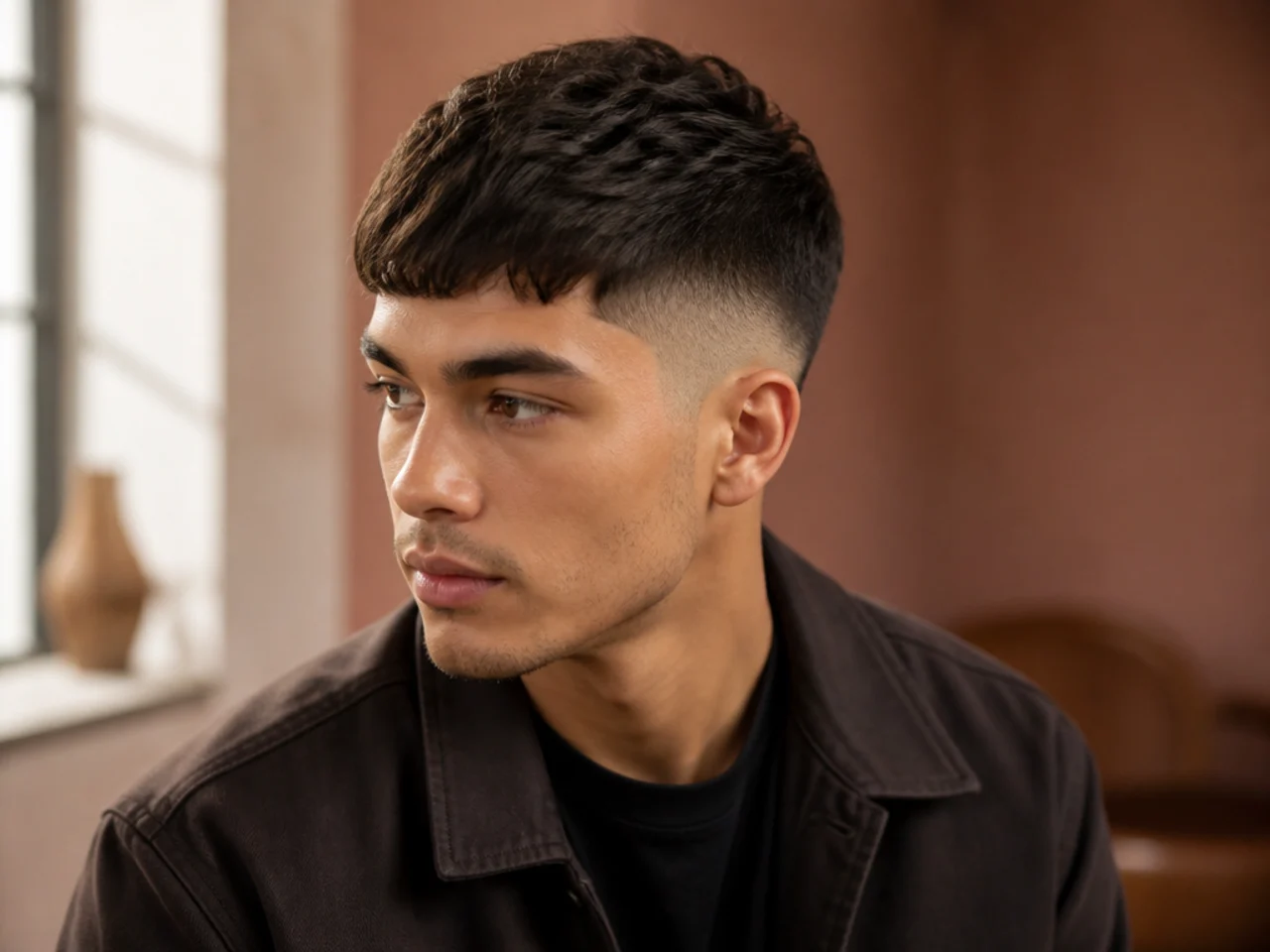 A short mid fade with a blocked nape