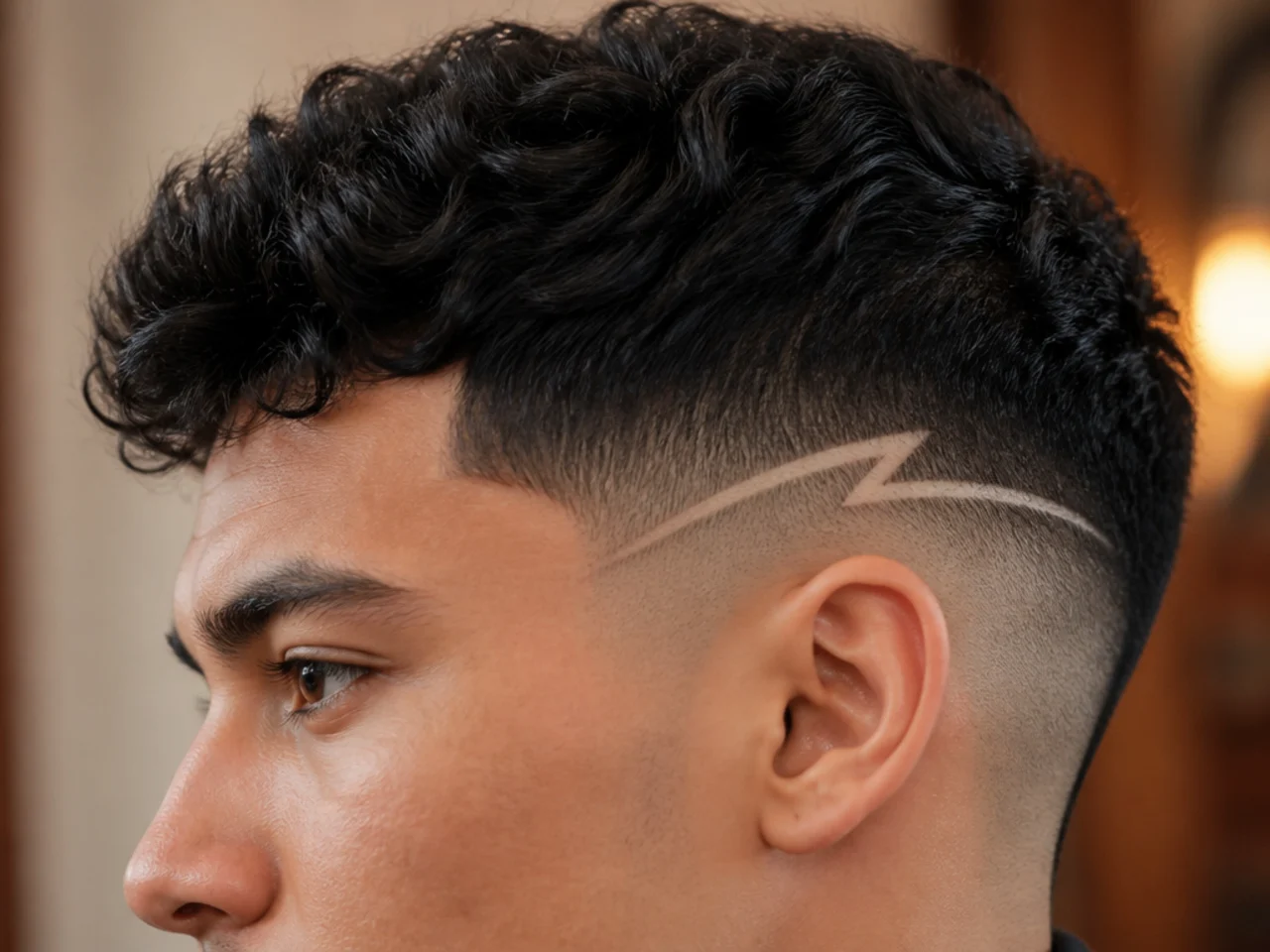 A short mid fade with a design