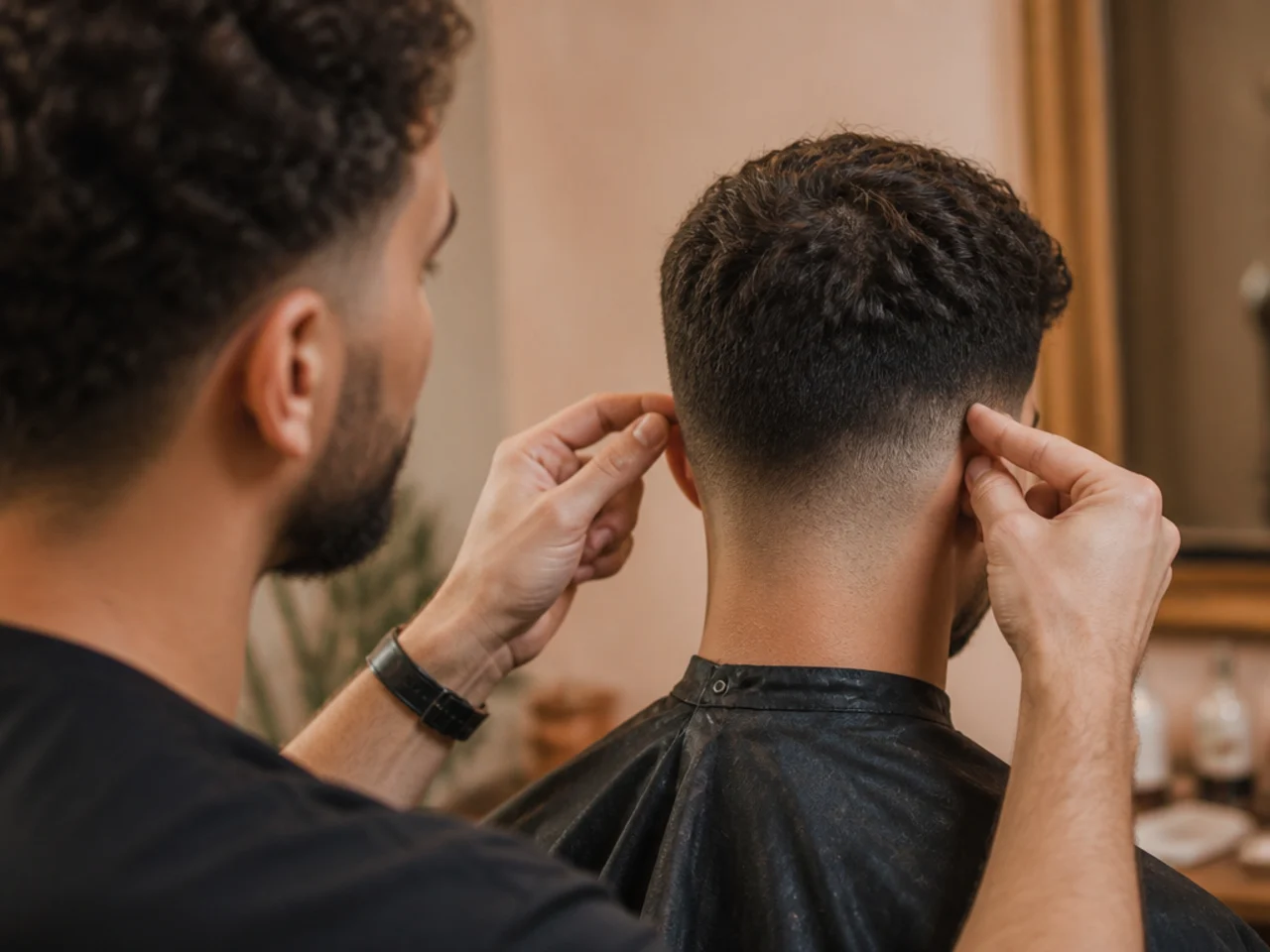 A barber checking mid fade height on both sides