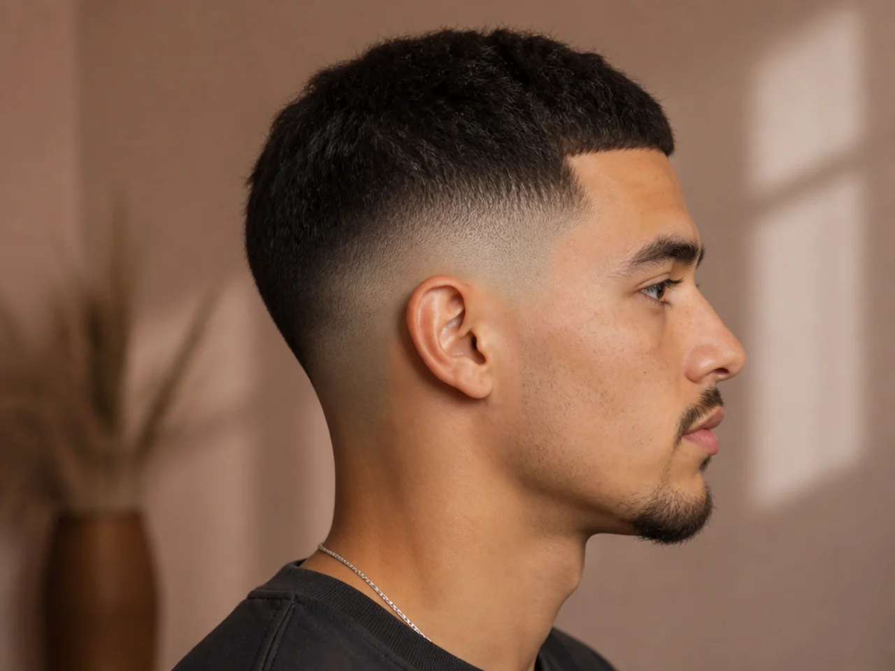 A short top with the mid fade line as the dominant shape