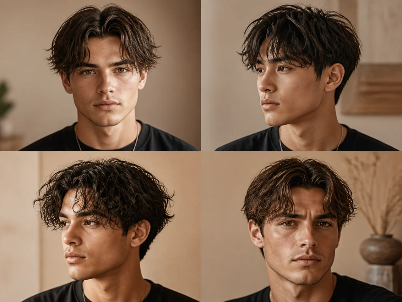 Choppy short middle part with razor-cut layers and low taper sides
