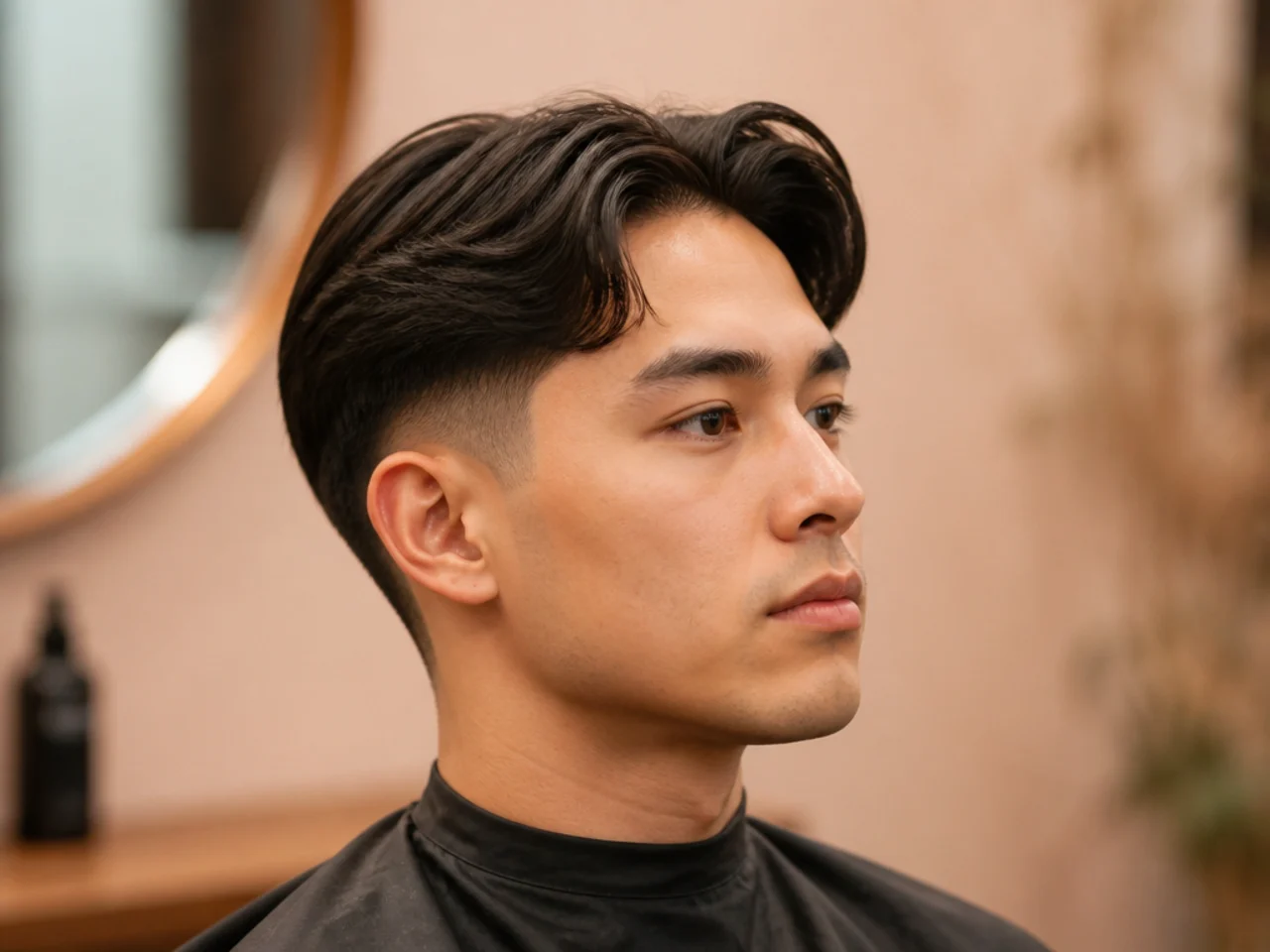 Short middle part with a disconnected undercut and hard visual break at the temple