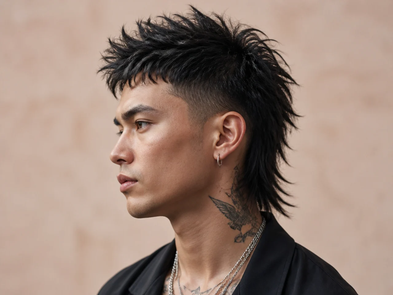Punk short mullet with aggressive texture and hard undercut sides