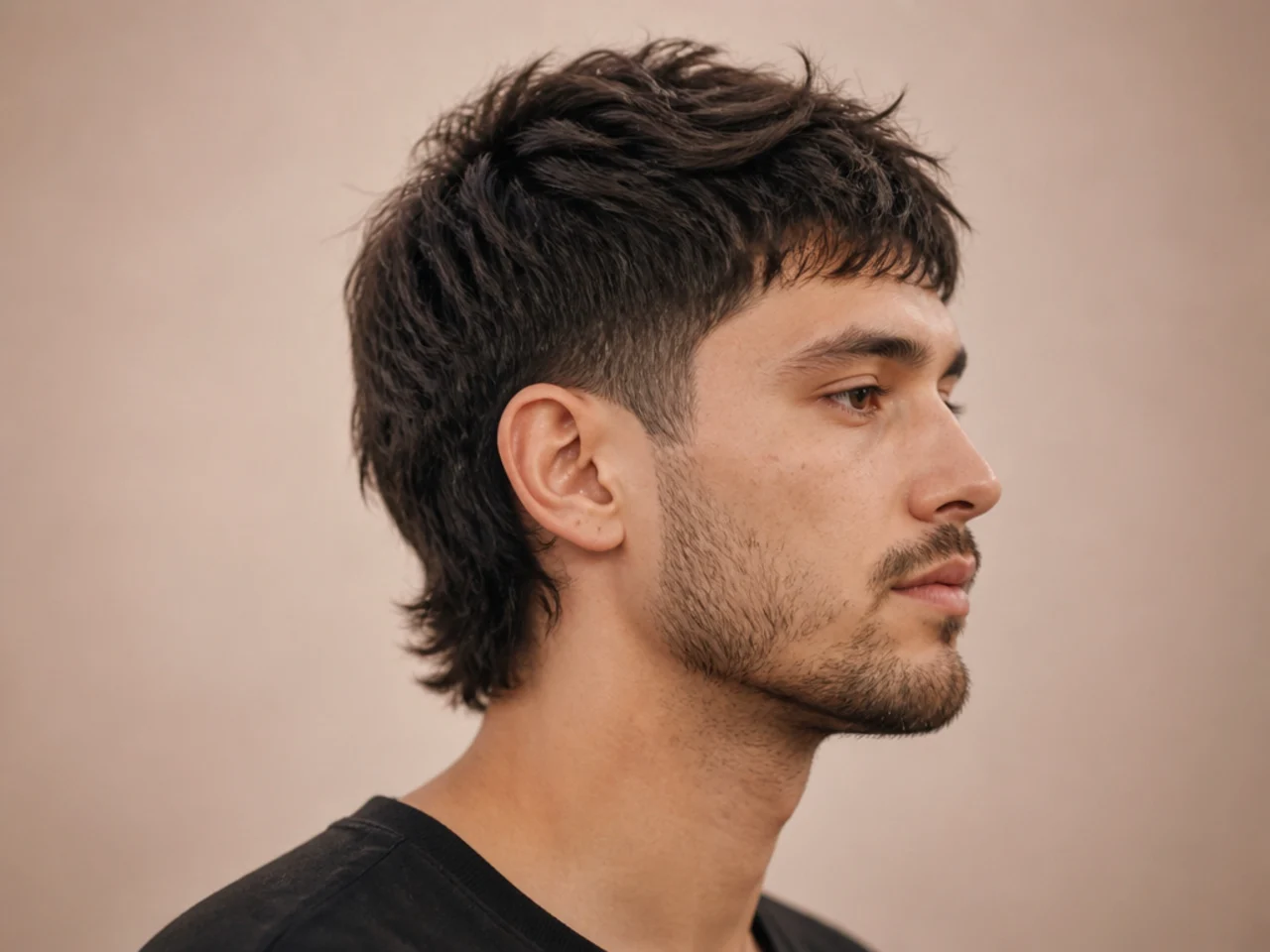 Textured short mullet with piecey top layers and defined separation