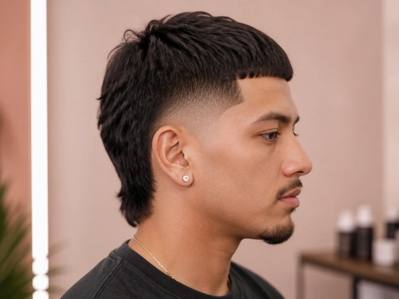Short mullet with Edgar-style straight fringe and mullet-length nape