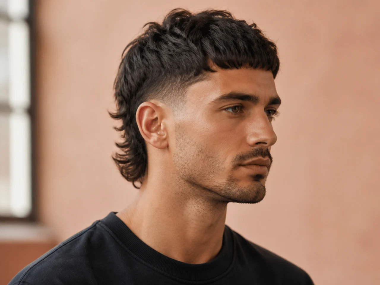 Cropped mullet with heavily point-cut top and short textured nape