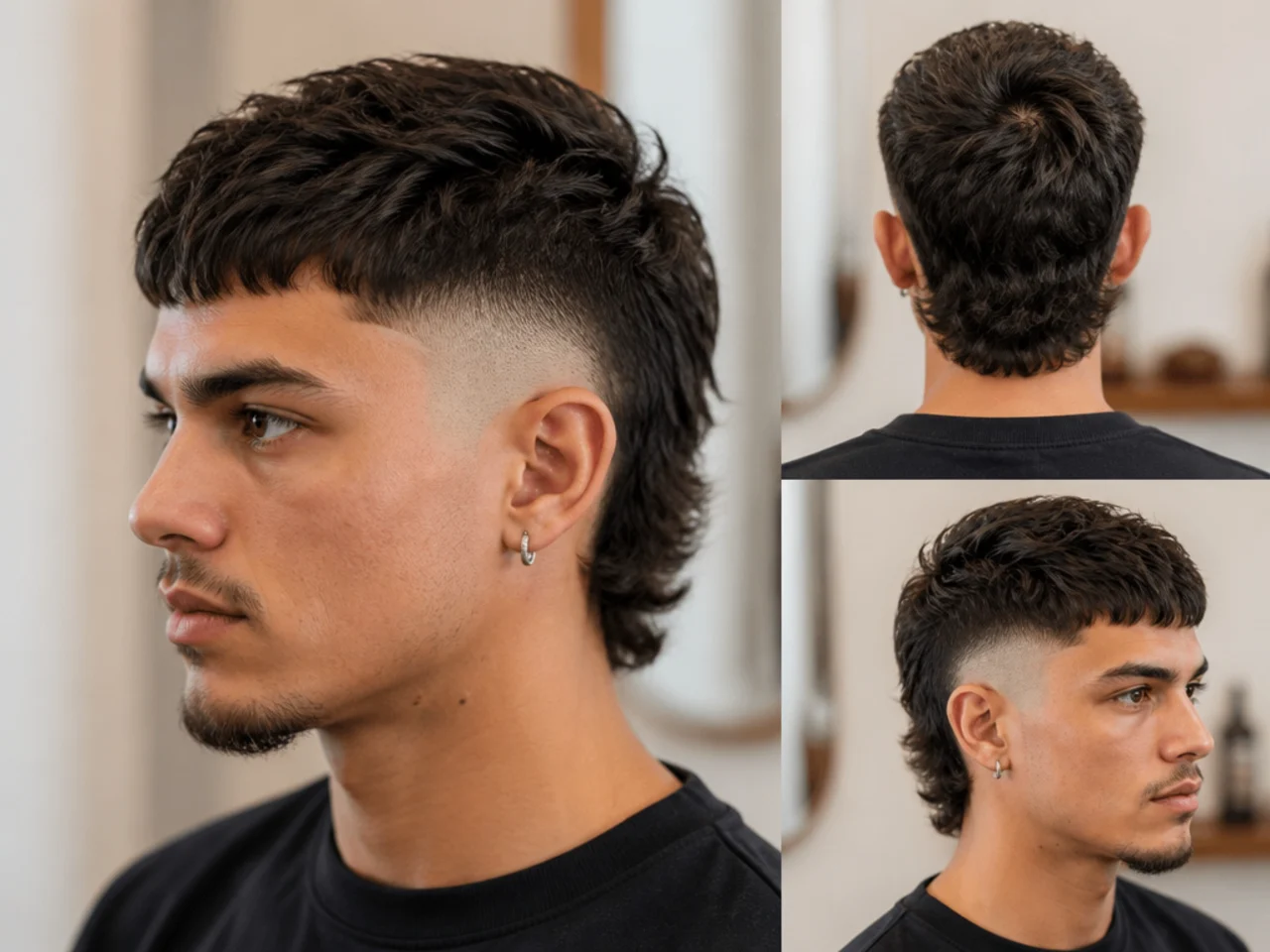 Burst fade short mullet with arc around the ear and cropped textured back